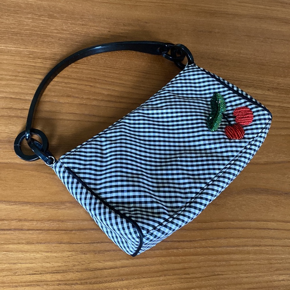 Vintage beaded cherry shoulder bag gingham